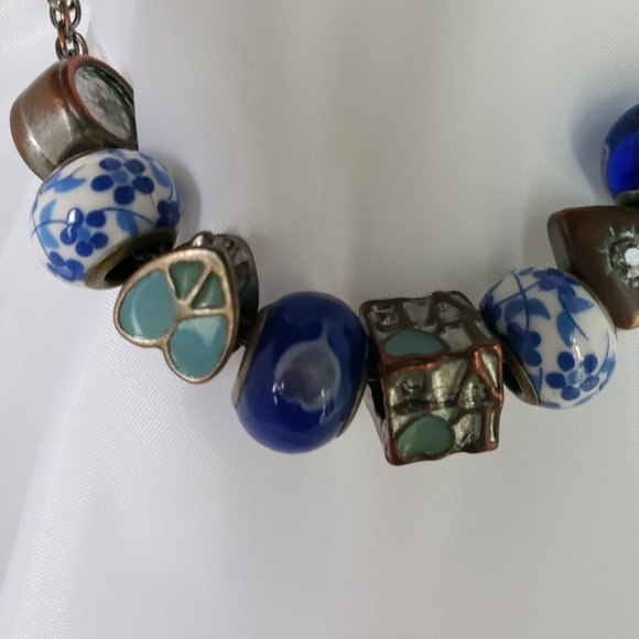 Unique Charms Hearts Glass Porcelain Love Rhinestone Beads Chain Bracelet 7.5 " - Picture 4 of 11